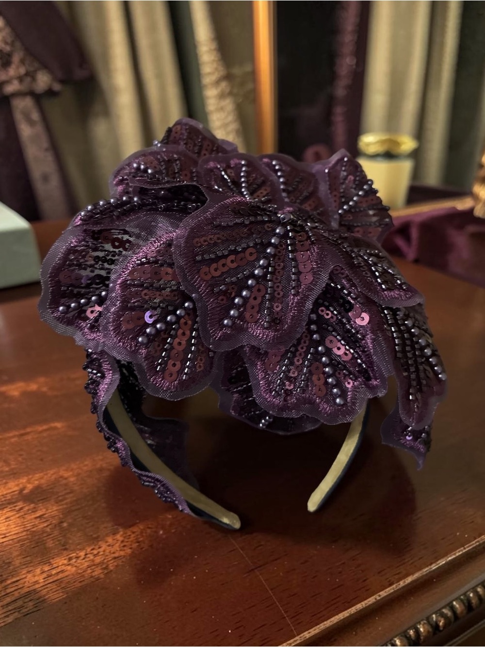 Dark Purple Beaded Floral Headband